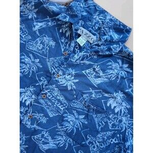 Hawaiian Shirt Pazzo Mens Large Floral Palm Tree Tropical Hawaii Blue Hula Dance